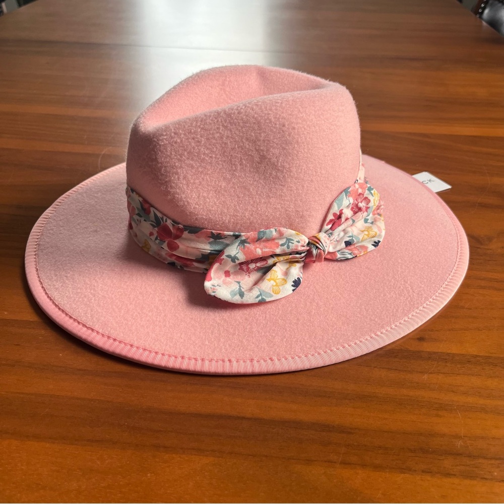 JANIE & JACK | NWT Pink Kids Fedora Hat with Floral knot bow Suze 2-3T - Picture 3 of 6
